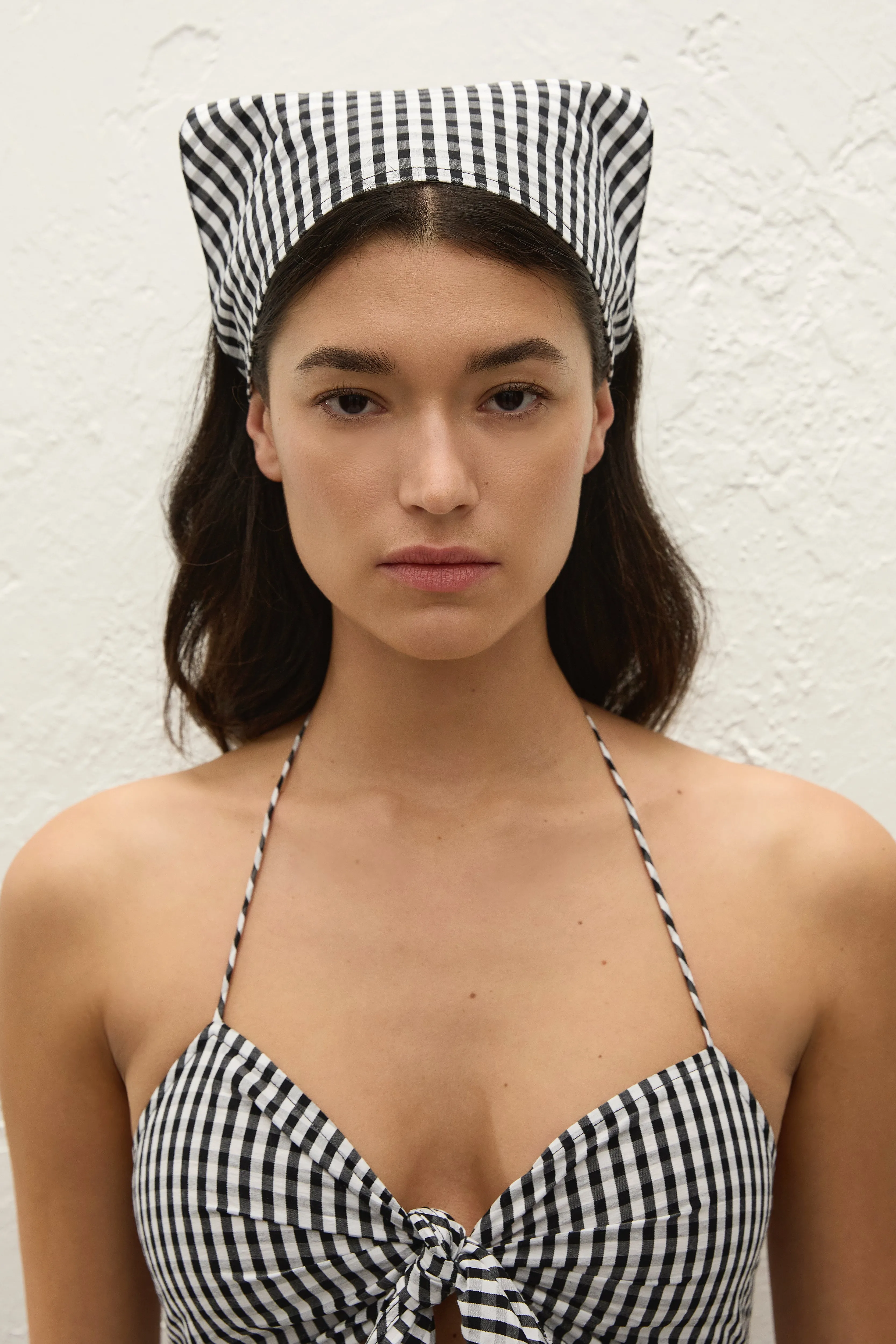 Lucia Head Scarf Black Textured Gingham sold by Faithfull the Brand