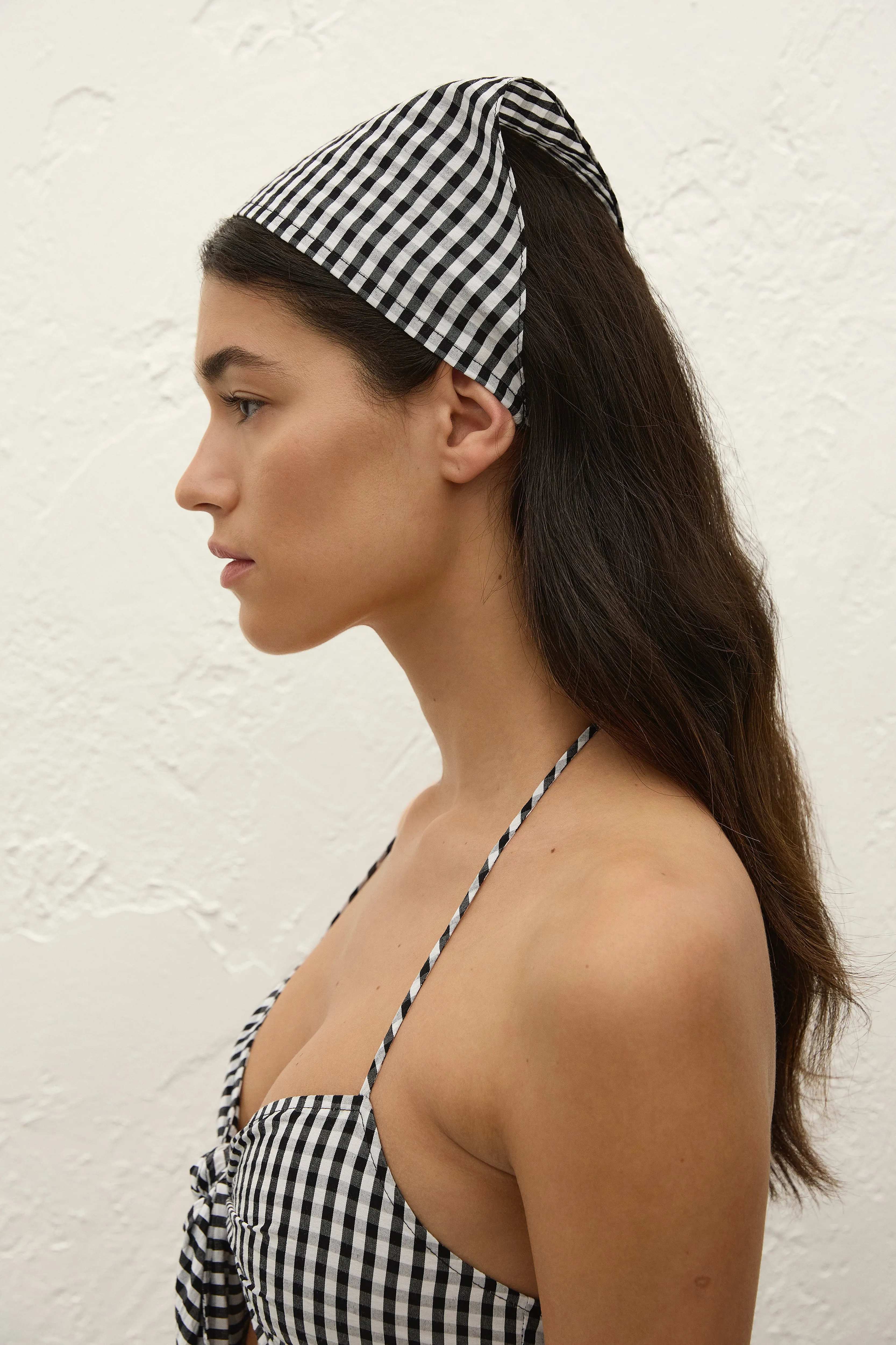 Lucia Head Scarf Black Textured Gingham sold by Faithfull the Brand product image thumbnail 2