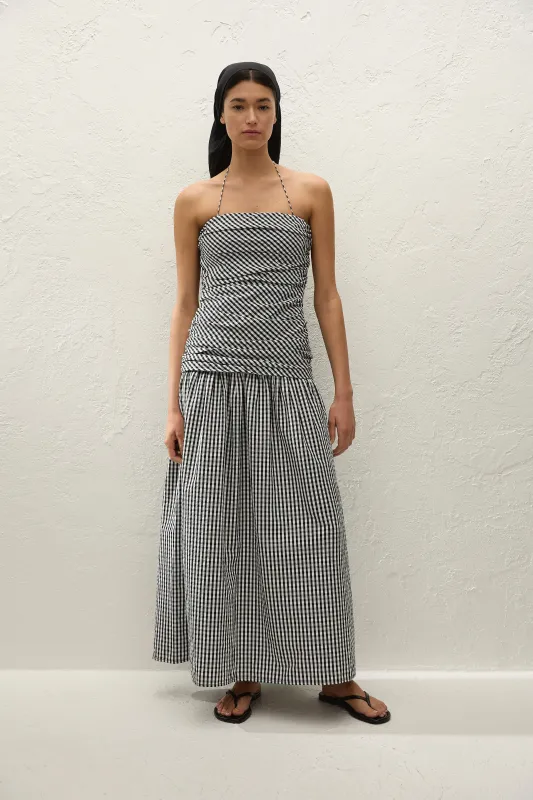 Vento Midi Dress Black Textured Gingham made by Venezia