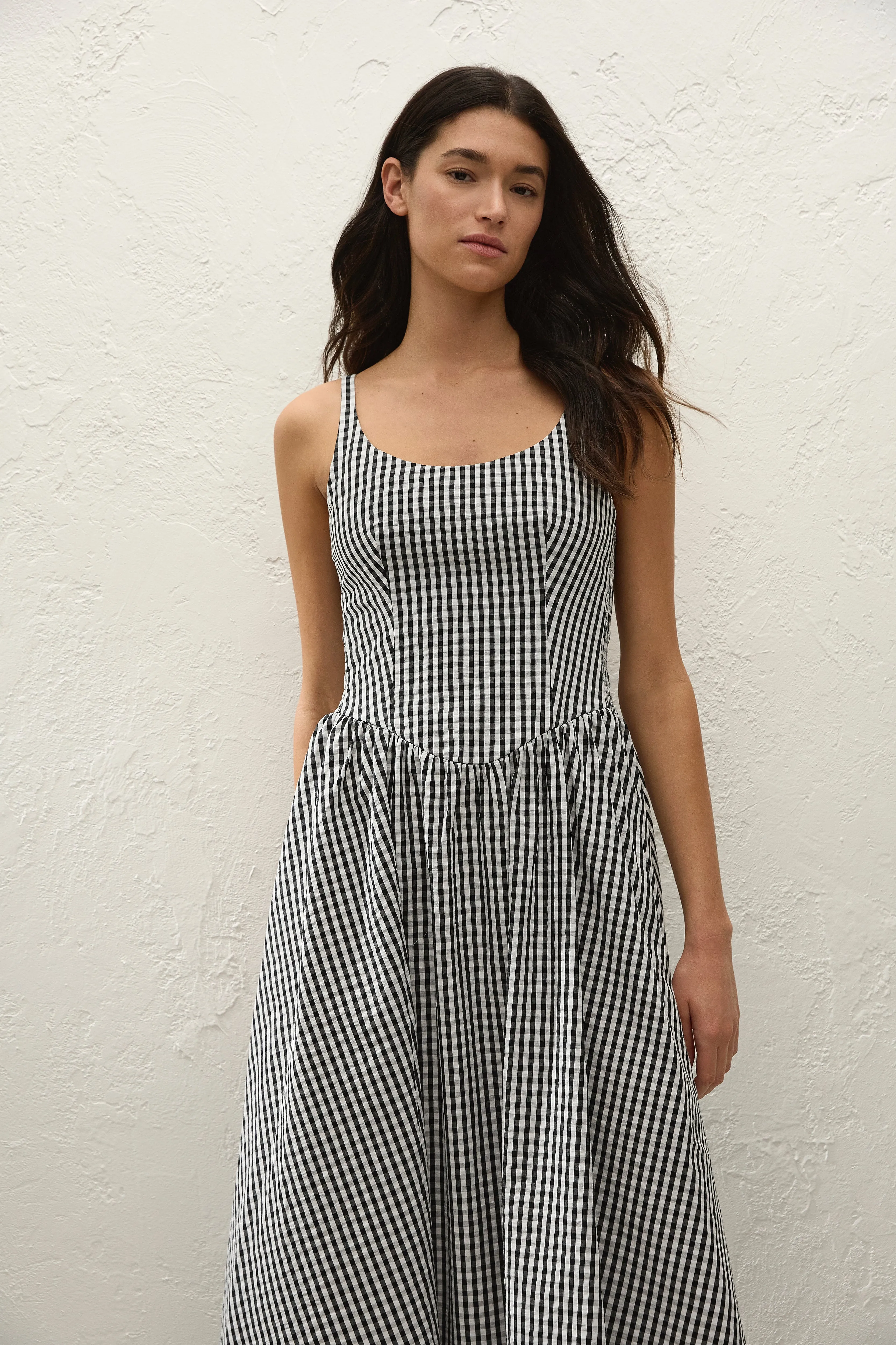 Chiara Midi Dress Black Textured Gingham sold by Faithfull the Brand product image thumbnail 3