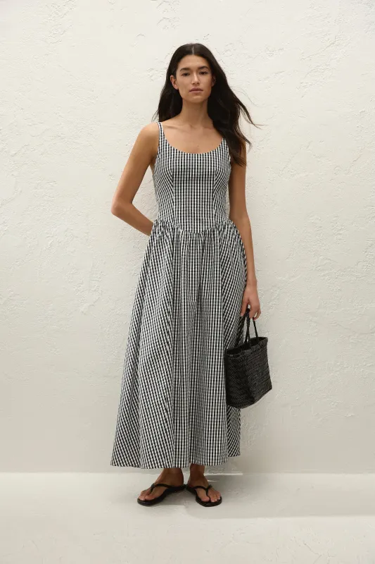 Chiara Midi Dress Black Textured Gingham made by Venezia