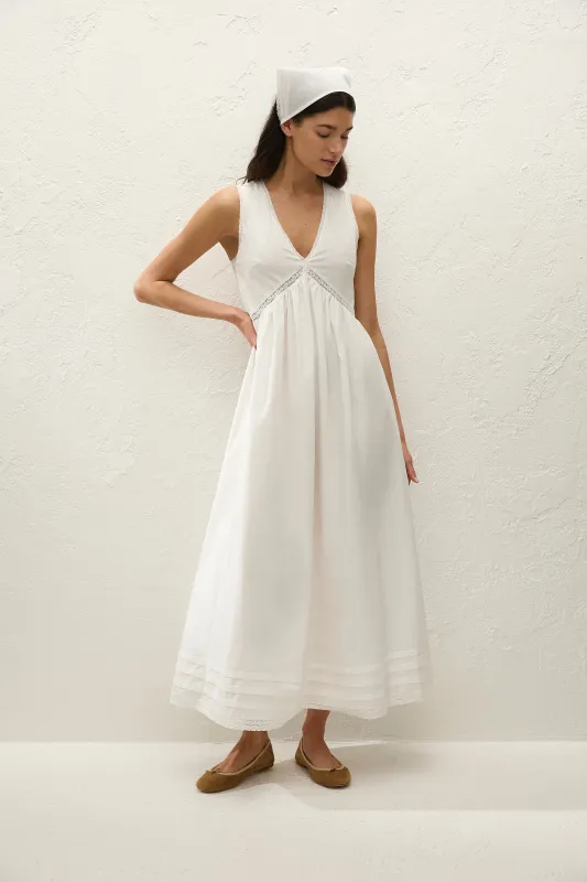 Fiora Midi Dress Fresco Lace White sold by Faithfull the Brand