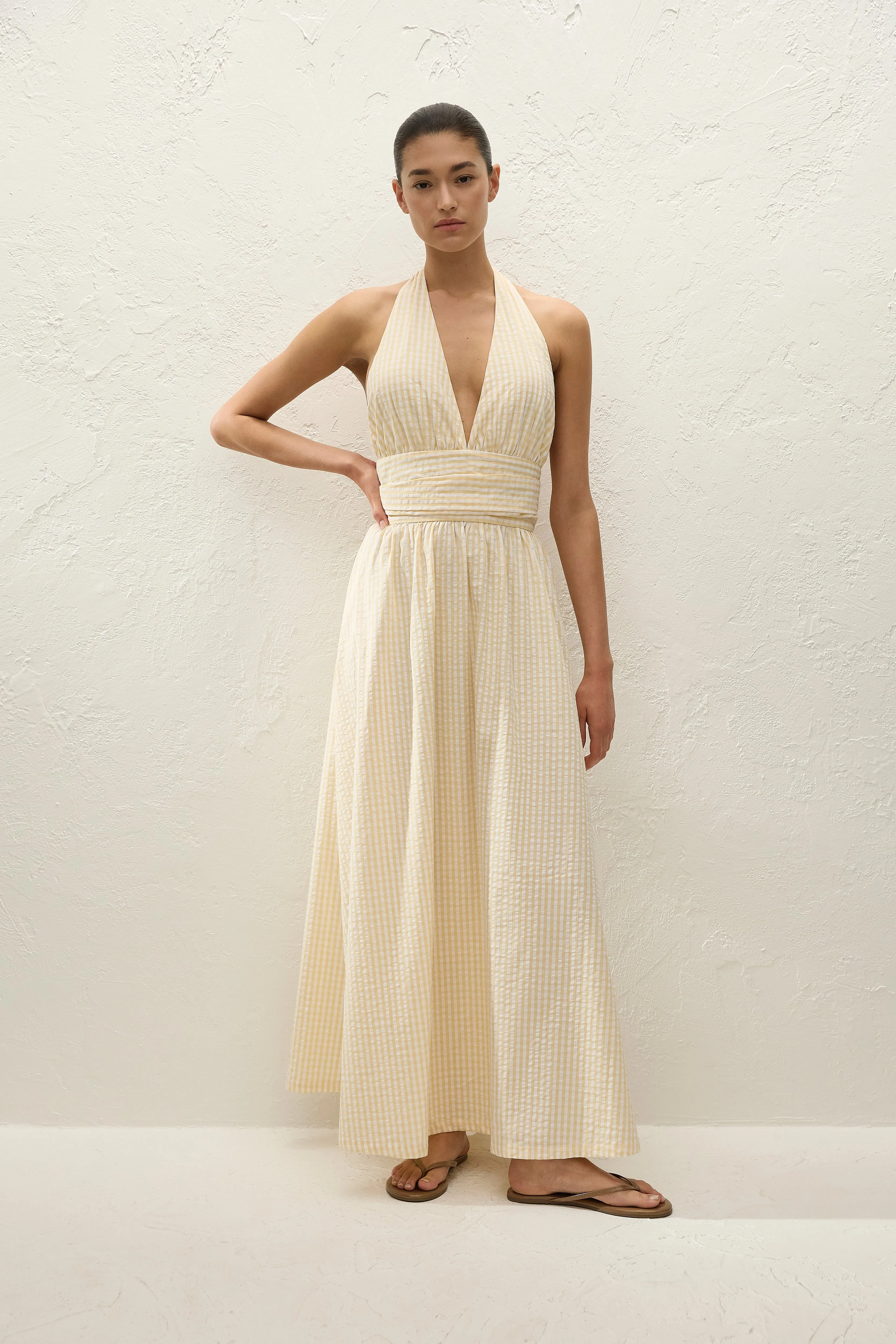 Lido Maxi Dress Butter Textured Gingham sold by Faithfull the Brand