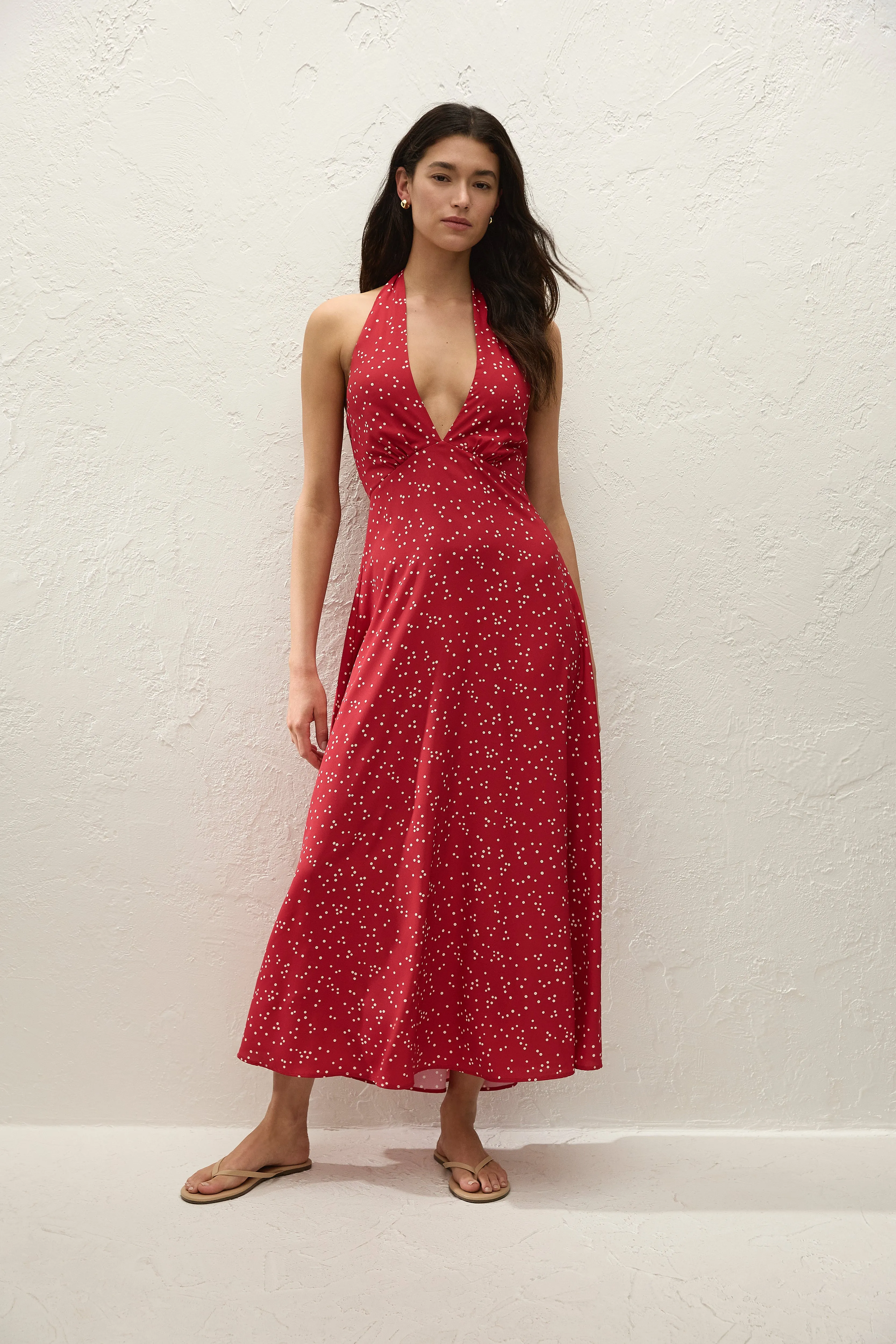 Jennah Midi Dress Linnea Dot Rosso sold by Faithfull the Brand