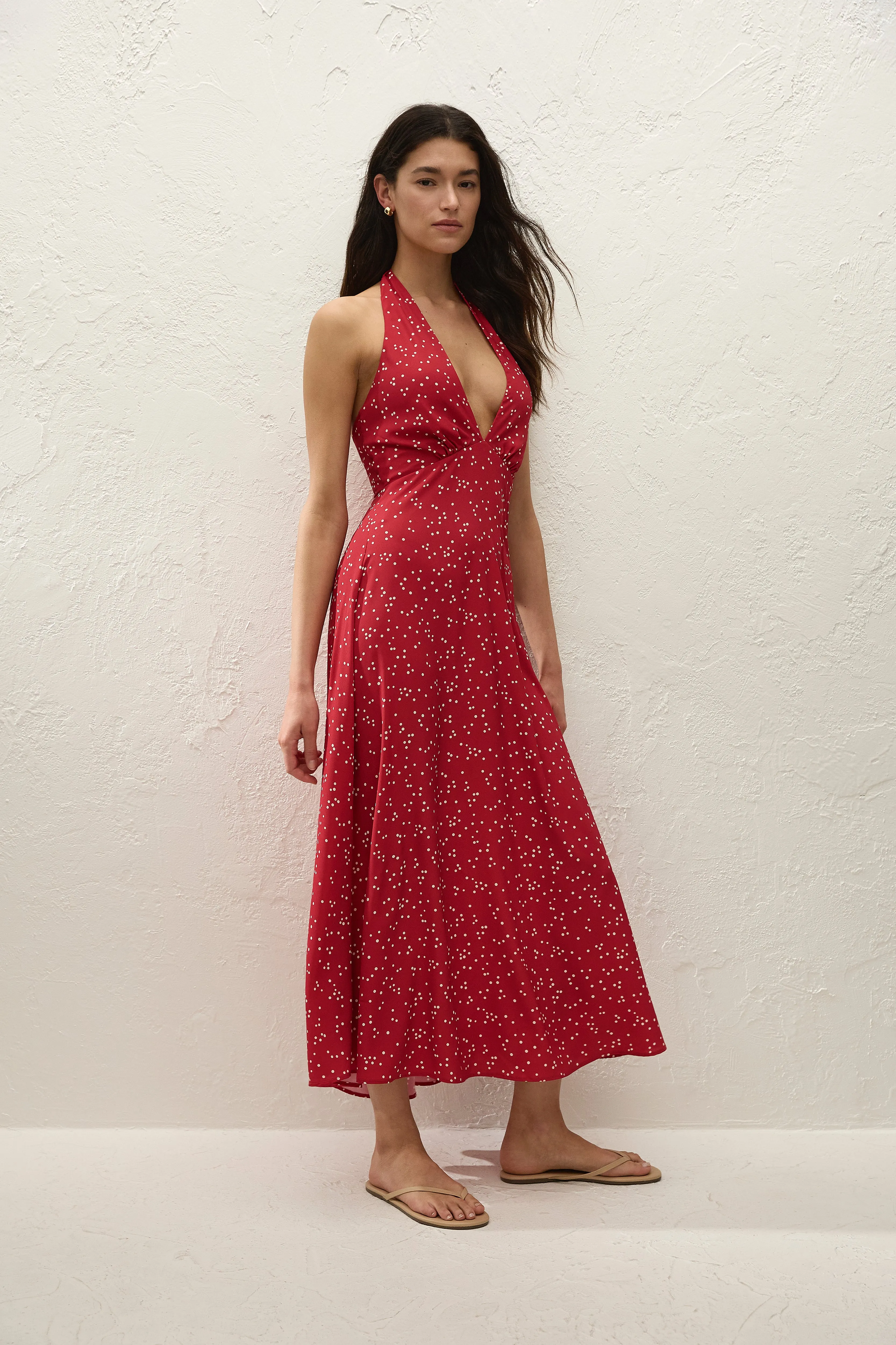 Jennah Midi Dress Linnea Dot Rosso sold by Faithfull the Brand product image thumbnail 3