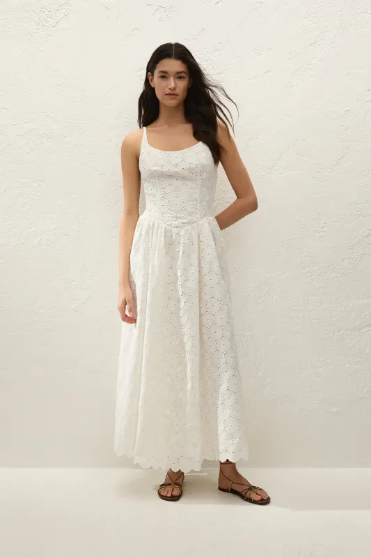 Milana Midi Dress Dolce Broderie White made by Venezia