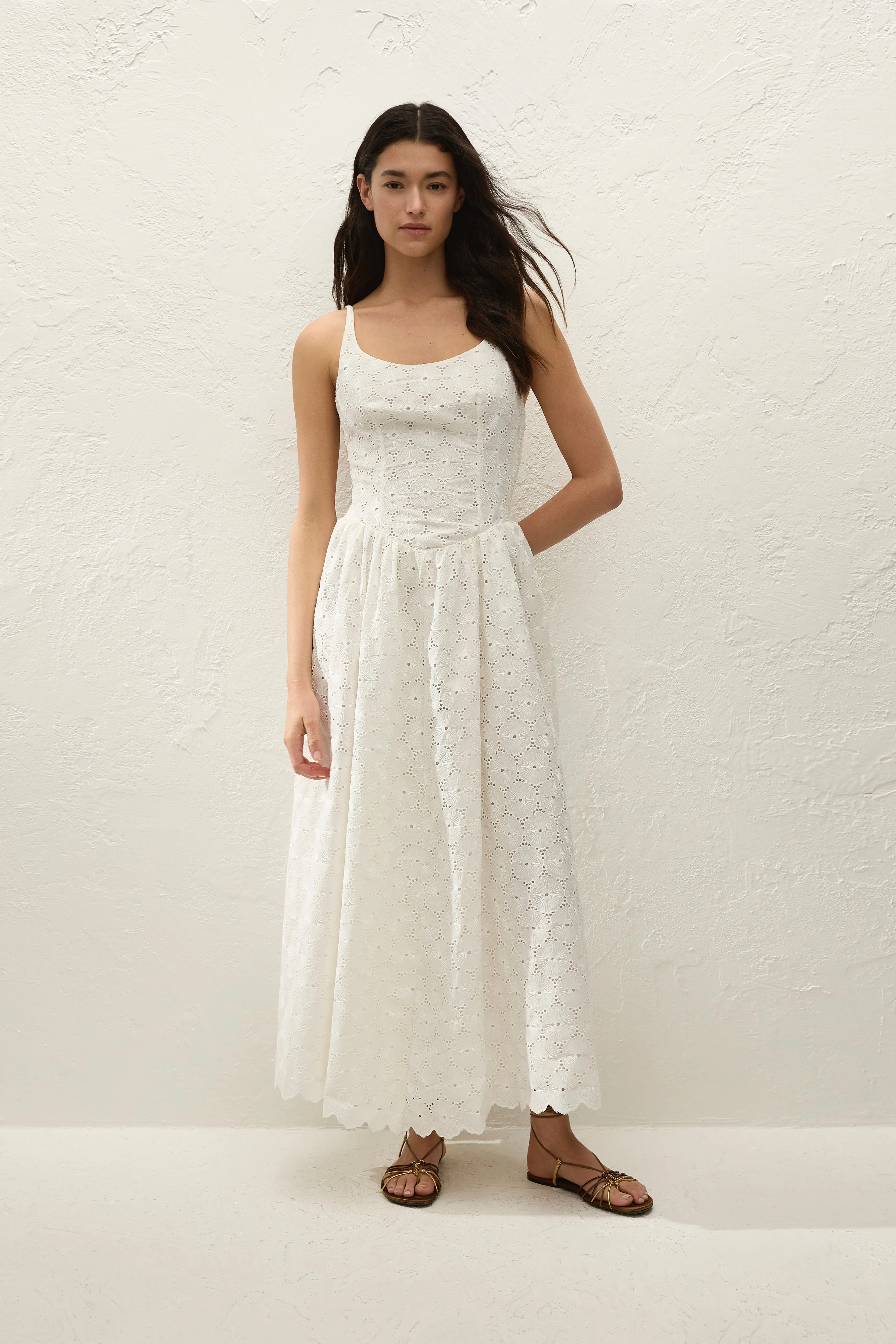 Milana Midi Dress Dolce Broderie White sold by Faithfull the Brand