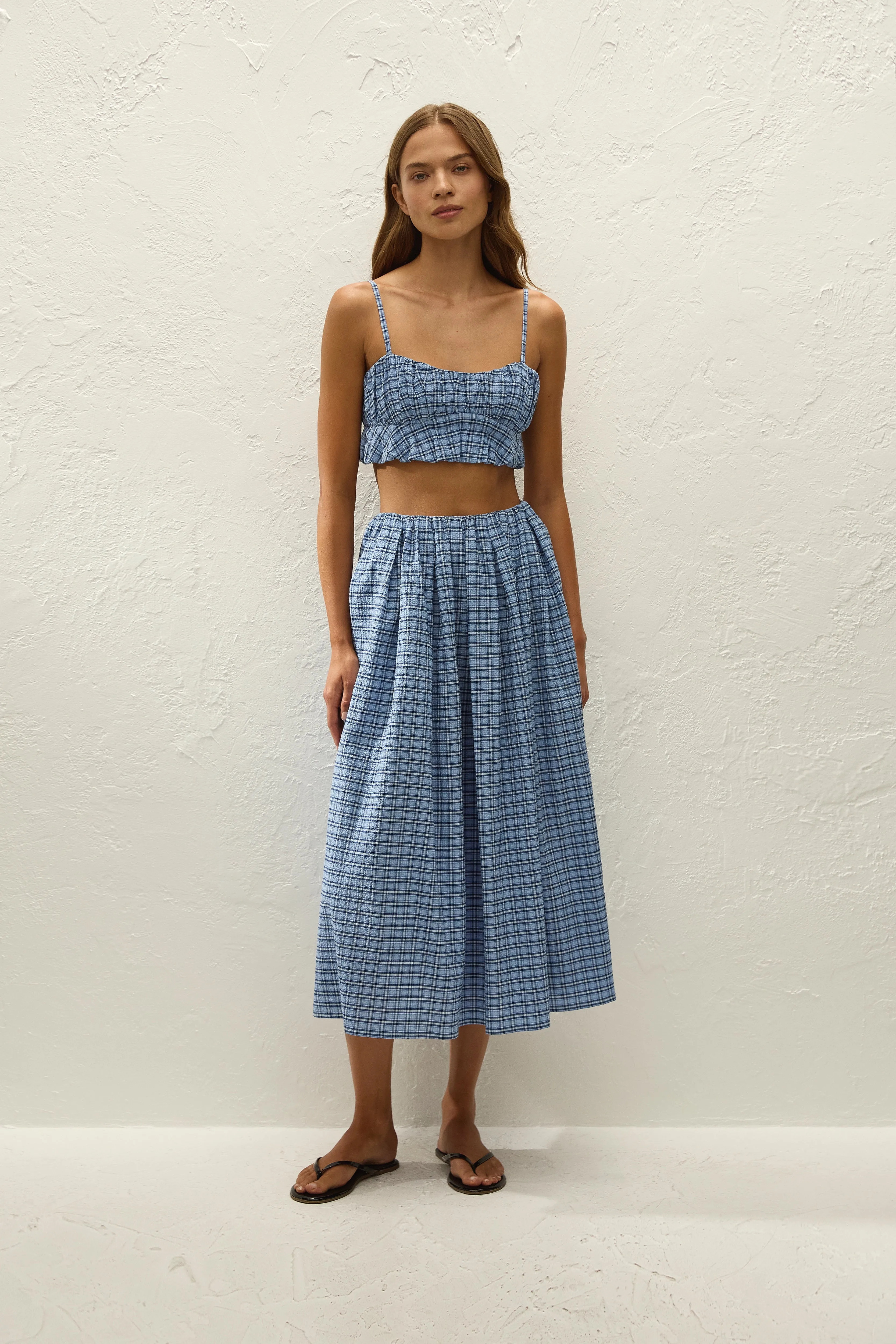 Pelea Top Vintage Blue Check sold by Faithfull the Brand