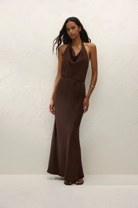 Izaro Maxi Dress Chocolate made by Faithfull the Brand