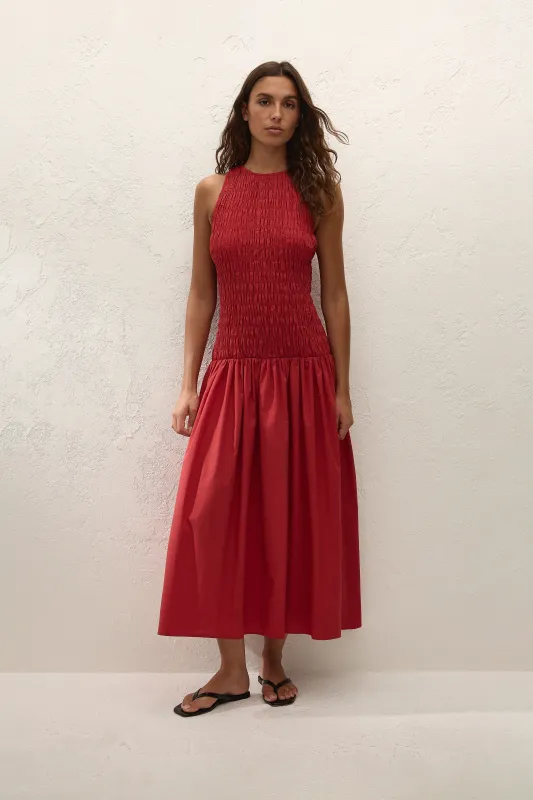Sanchia Midi Dress Chilli made by Faithfull the Brand
