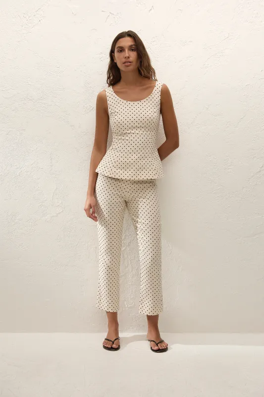 Iria Capri Pant Lola Polka Dot Cream Black made by Faithfull the Brand