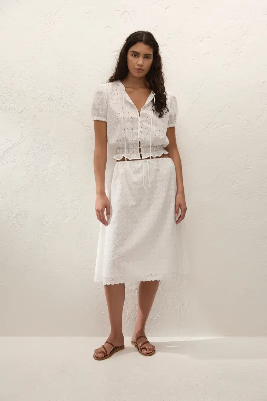 Santana Skirt Lucy Broderie White made by Faithfull the Brand