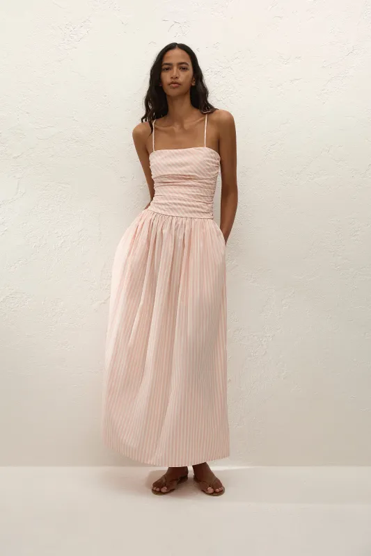 Portlligat Maxi Dress Carmen Stripe Peony White made by Faithfull the Brand