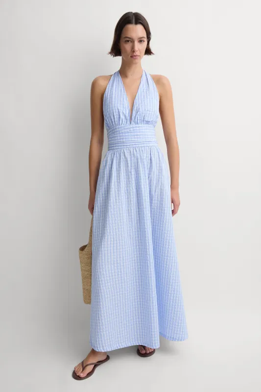 Lido Maxi Dress Paloma Check Light Blue White made by Faithfull the Brand