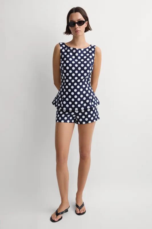 Ana Top Vintage Navy White Dot made by Faithfull the Brand