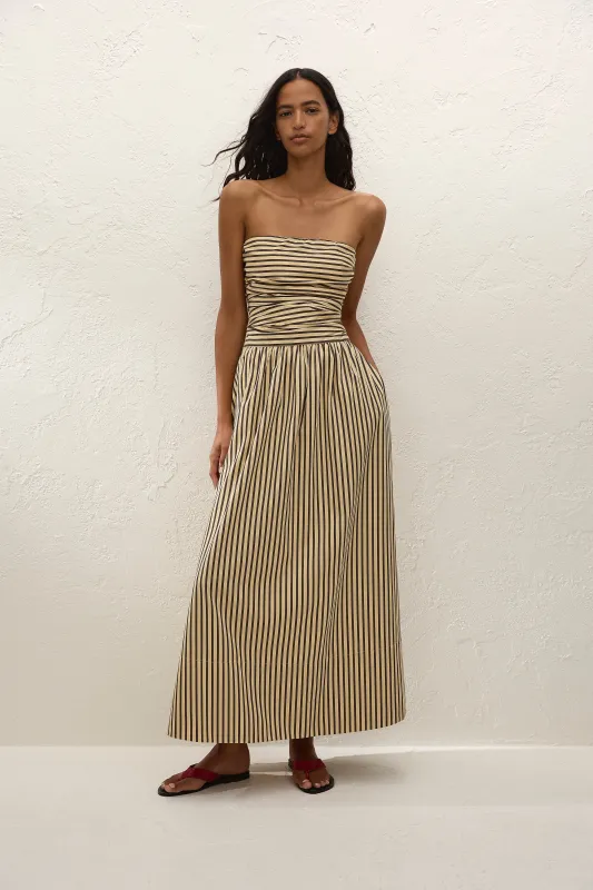 Vera Maxi Dress Carmen Stripe Sand Cedar made by Faithfull the Brand