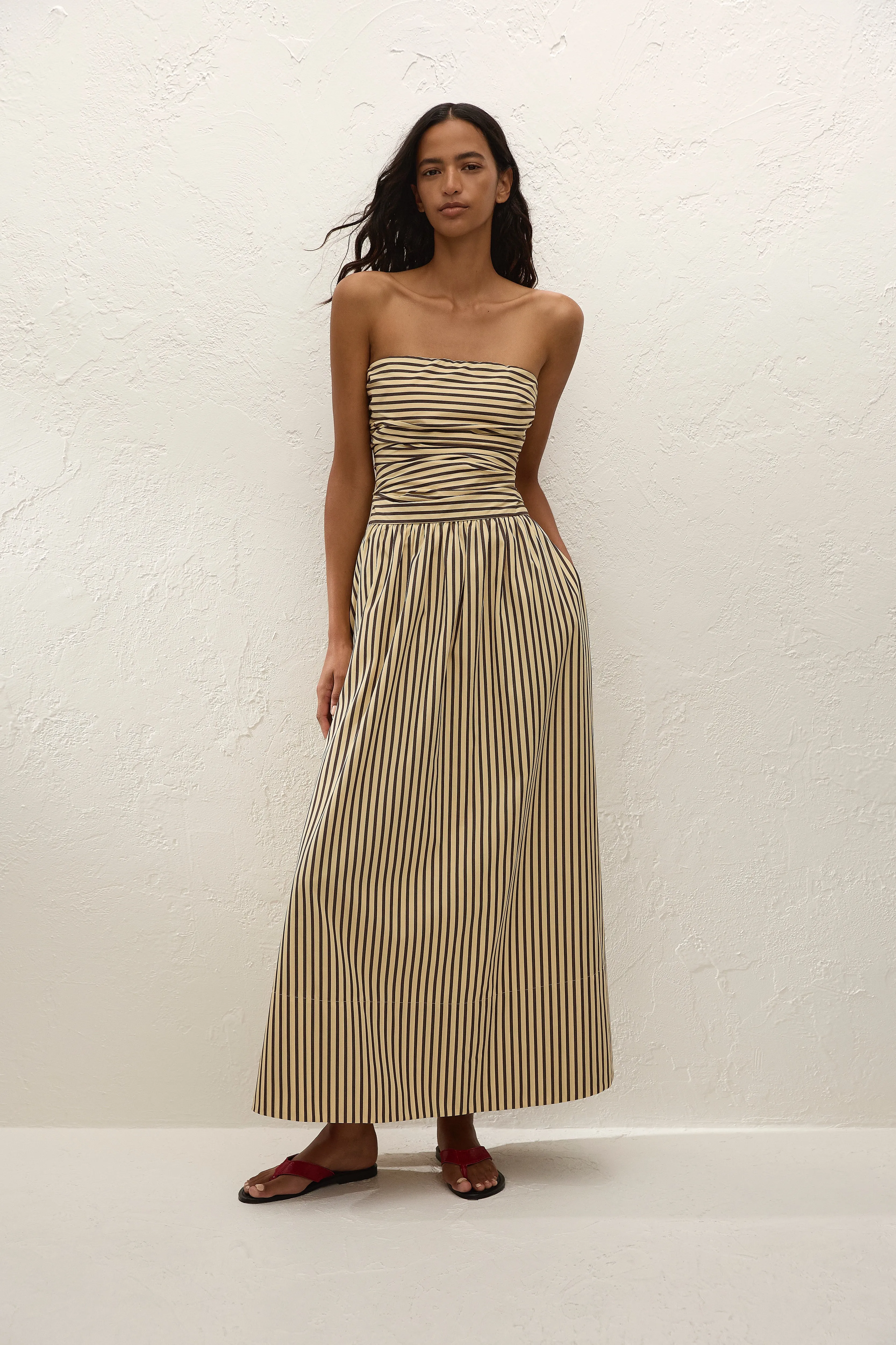 Vera Maxi Dress Carmen Stripe Sand Cedar sold by Faithfull the Brand
