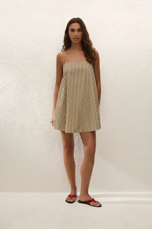 Sorra Mini Dress Carmen Stripe Sand Cedar made by Faithfull the Brand