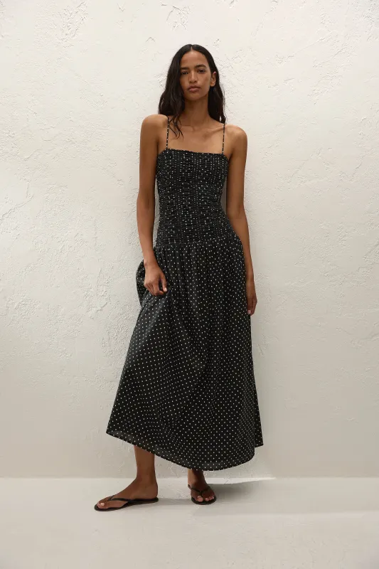 Mira Maxi Dress Lola Polka Dot Black Off White made by Faithfull the Brand