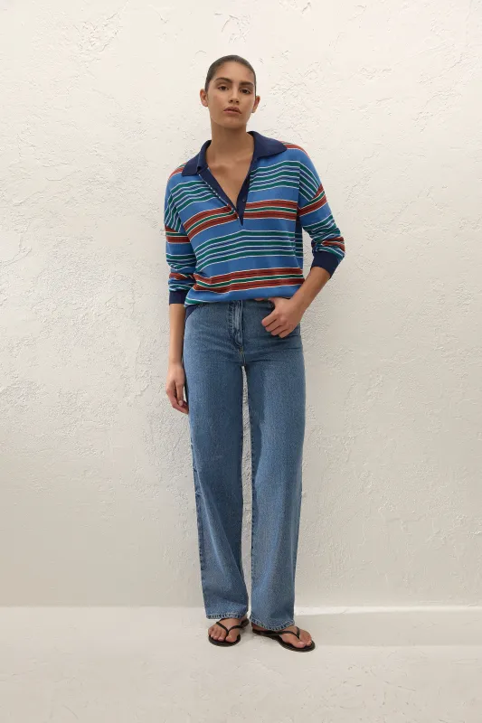 Harlow Oversized Polo Juan Stripe made by Faithfull the Brand