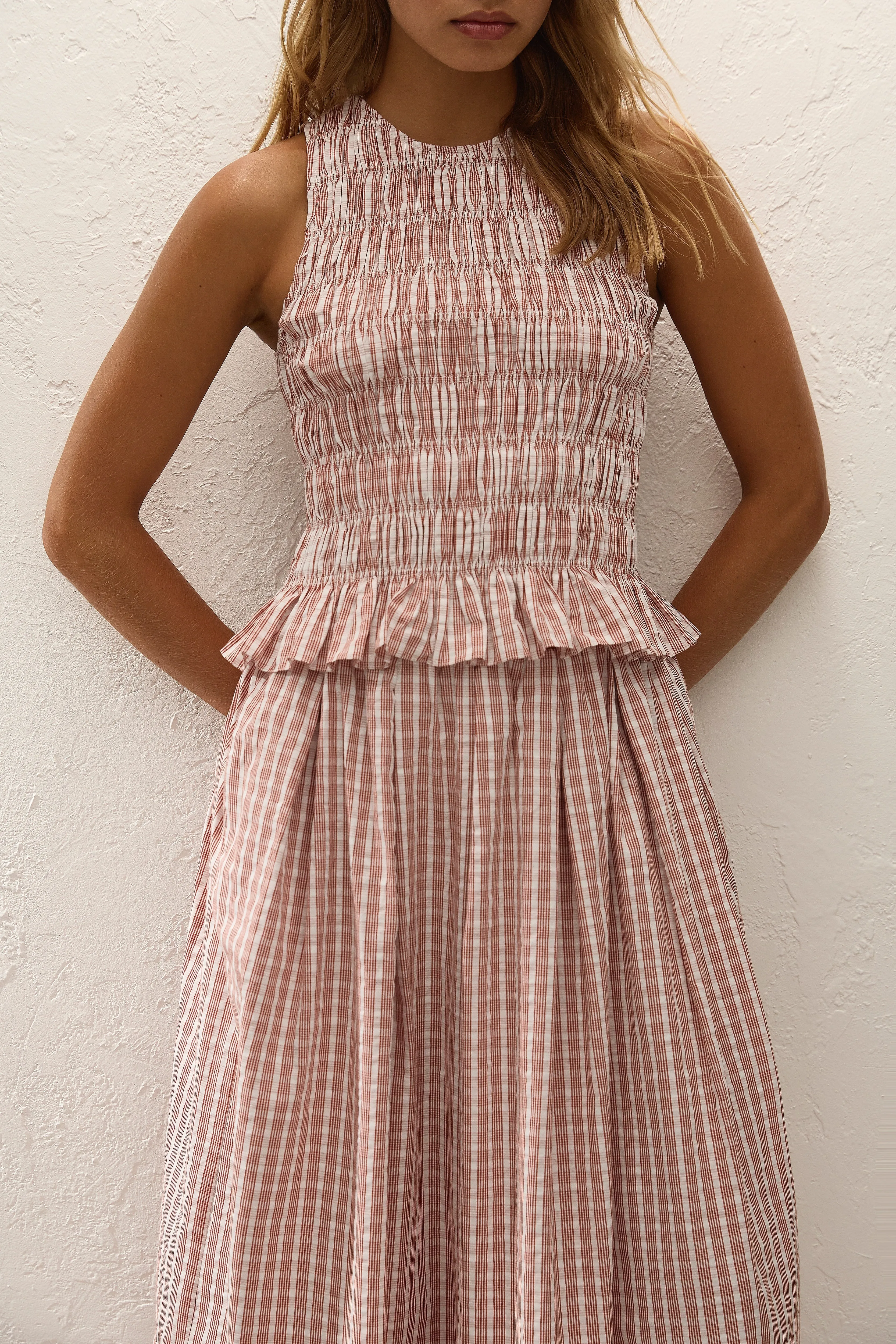 Cales Top Paloma Check Cinnamon White sold by Faithfull the Brand product image thumbnail 2