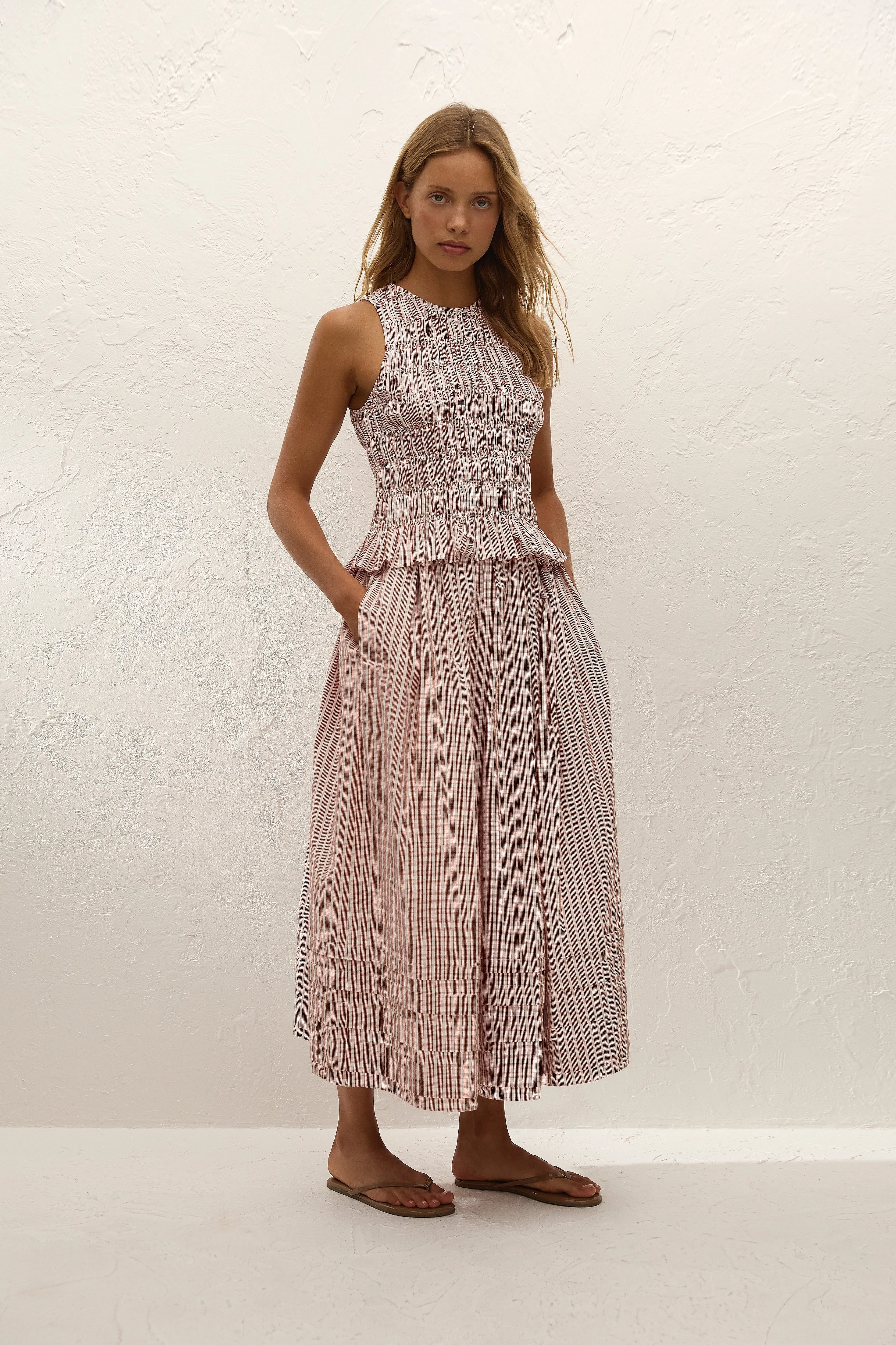Cales Skirt Paloma Check Cinnamon White sold by Faithfull the Brand product image thumbnail 3
