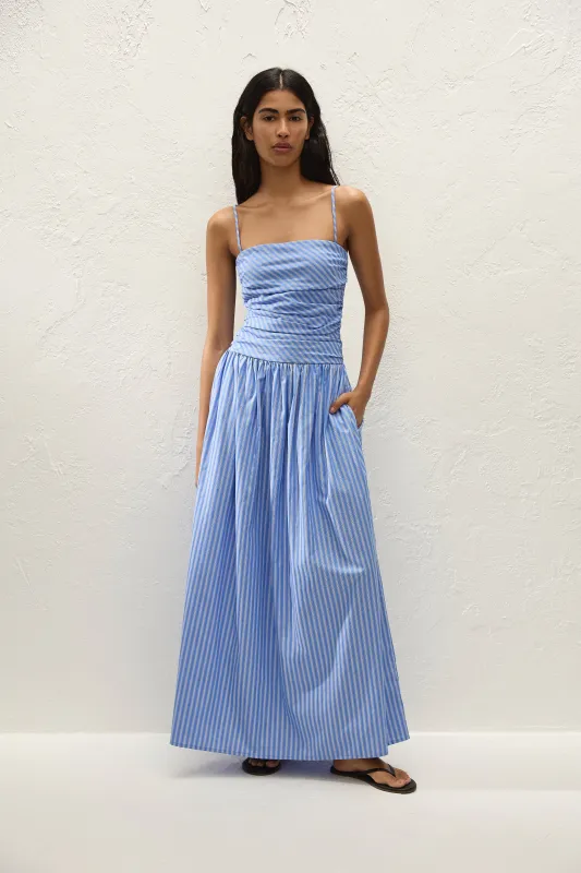 Portlligat Maxi Dress Joao Stripe Azulejo Blue made by Faithfull the Brand