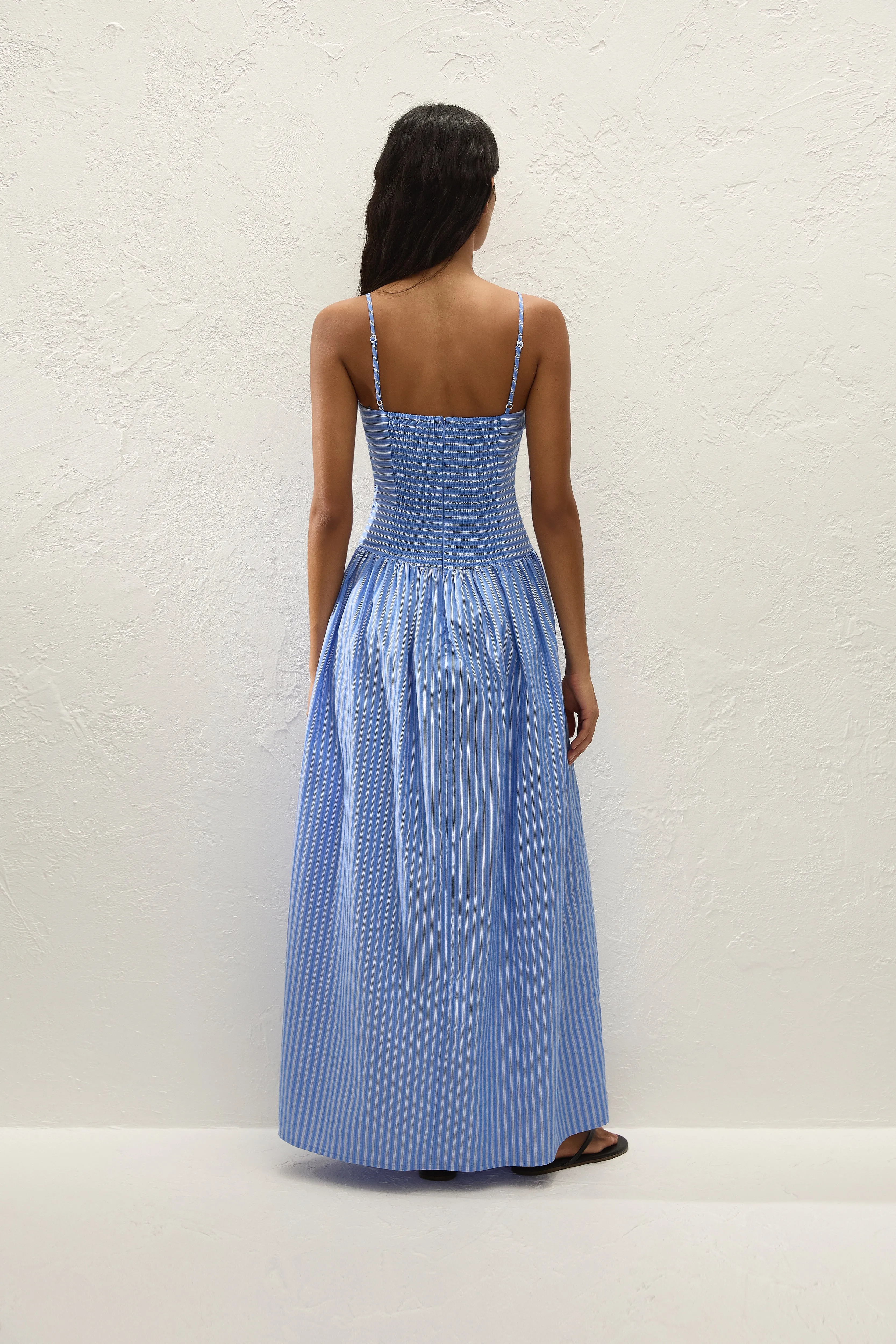 Portlligat Maxi Dress Joao Stripe Azulejo Blue sold by Faithfull the Brand product image thumbnail 4