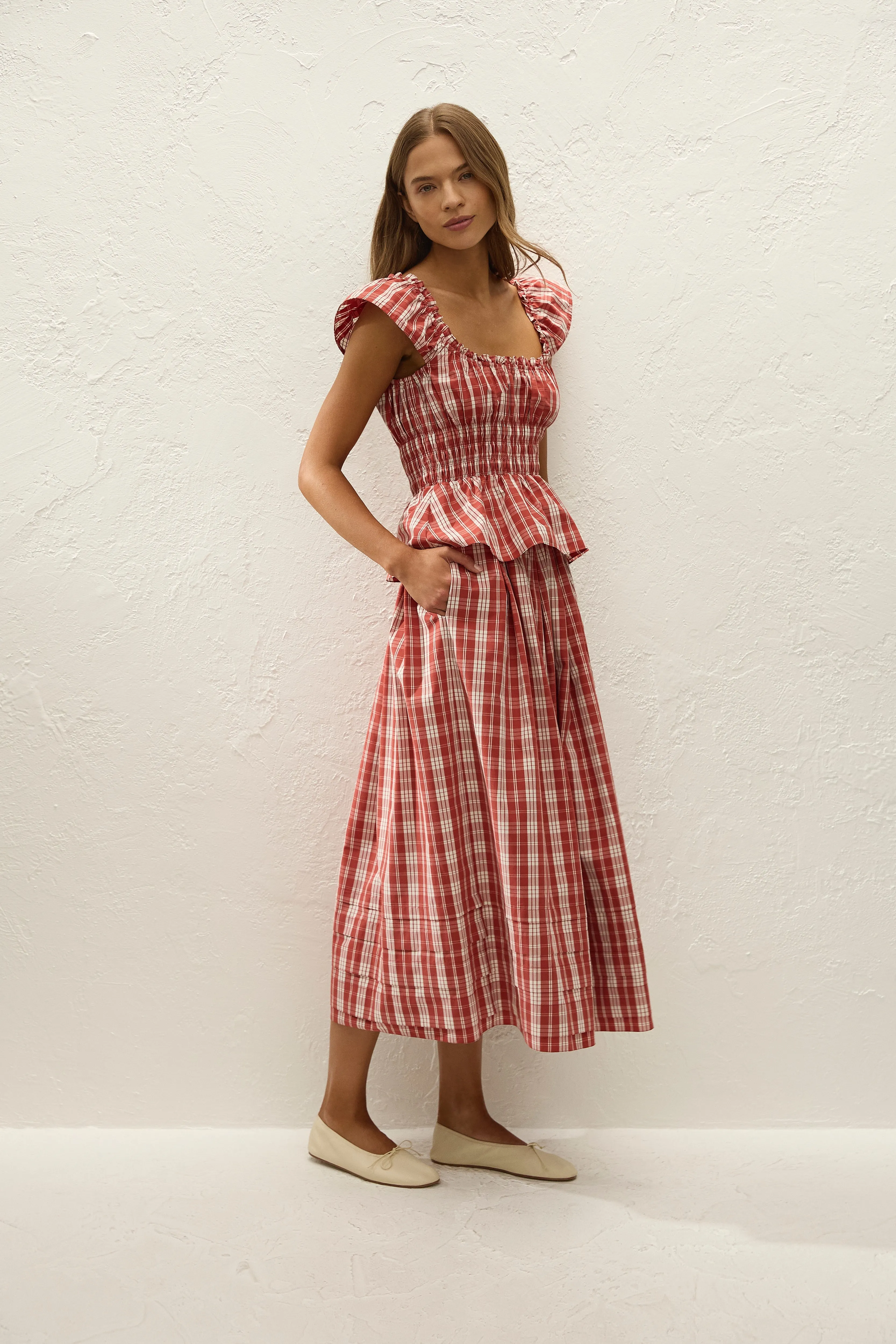 Janne Top Ines Check Terra Rosso sold by Faithfull the Brand product image thumbnail 3