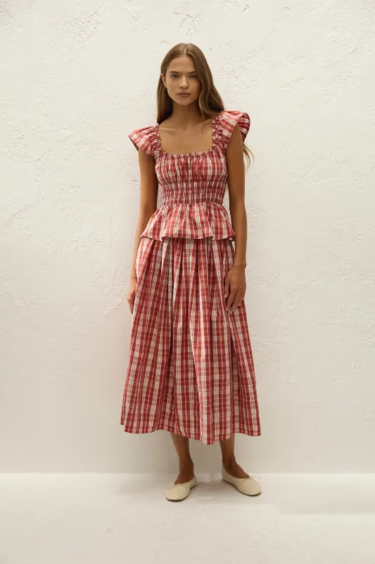 Janne Top Ines Check Terra Rosso made by Faithfull the Brand