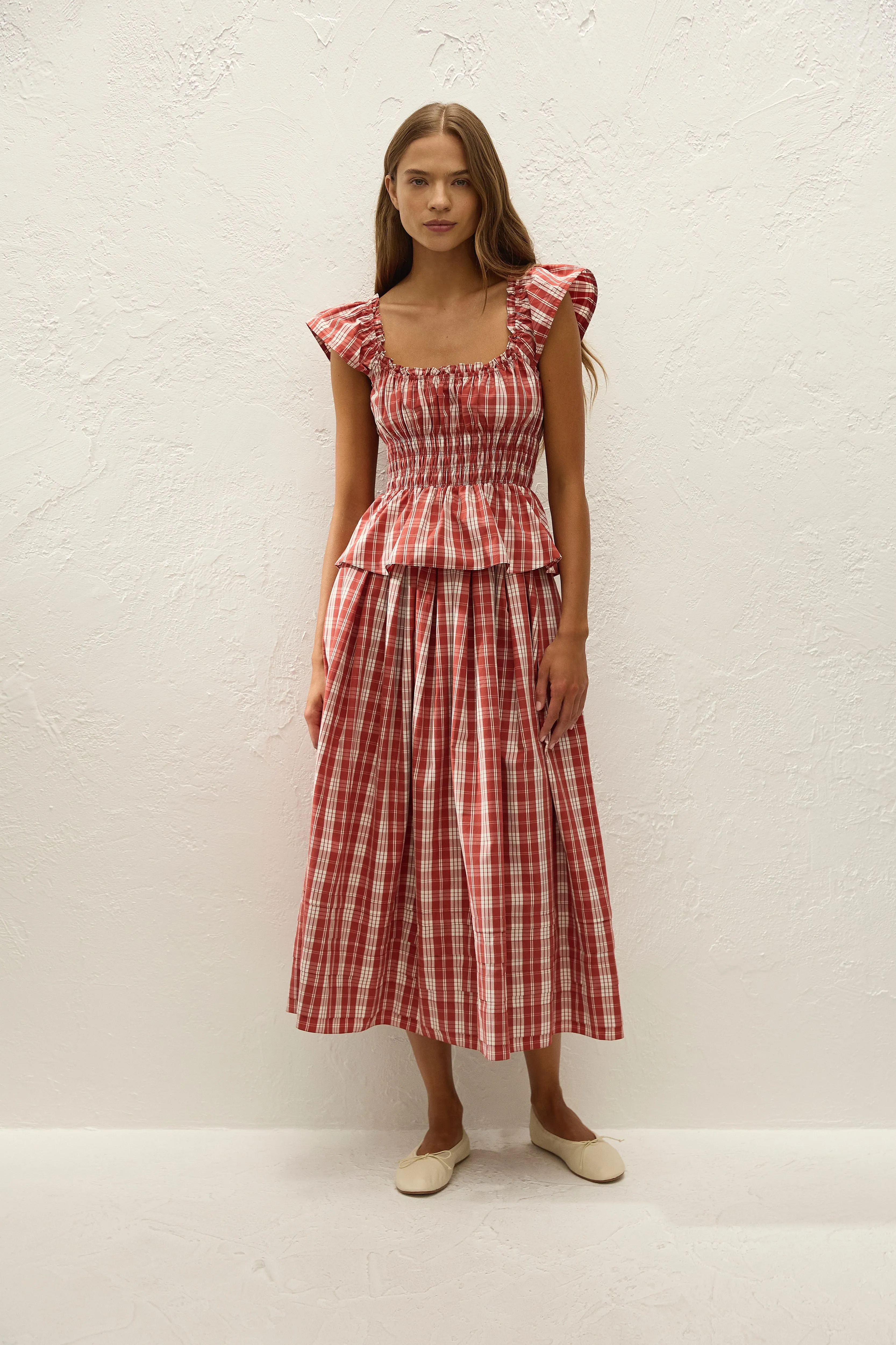 Janne Top Ines Check Terra Rosso sold by Faithfull the Brand