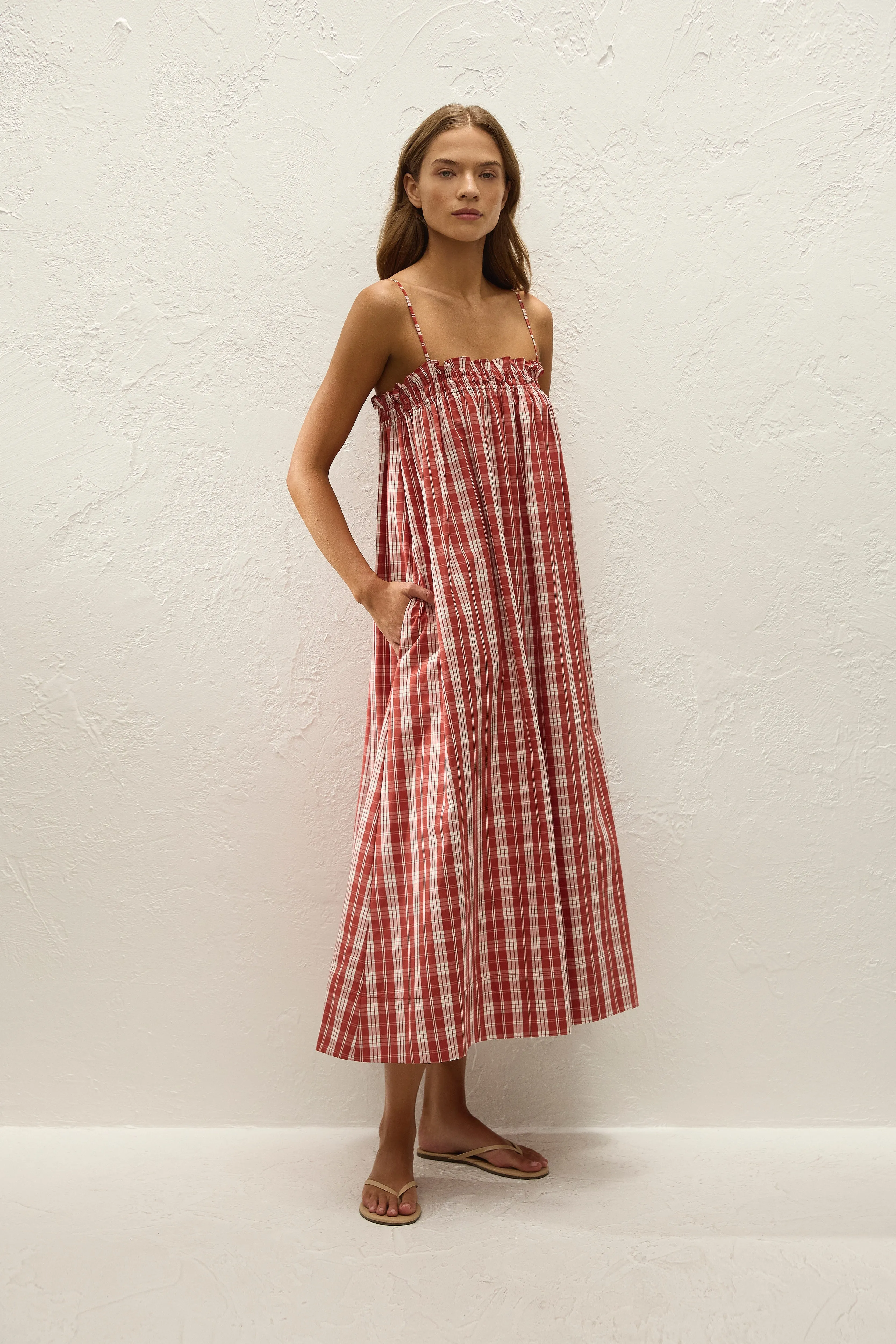 Gerta Midi Dress Ines Check Terra Rosso sold by Faithfull the Brand product image thumbnail 3