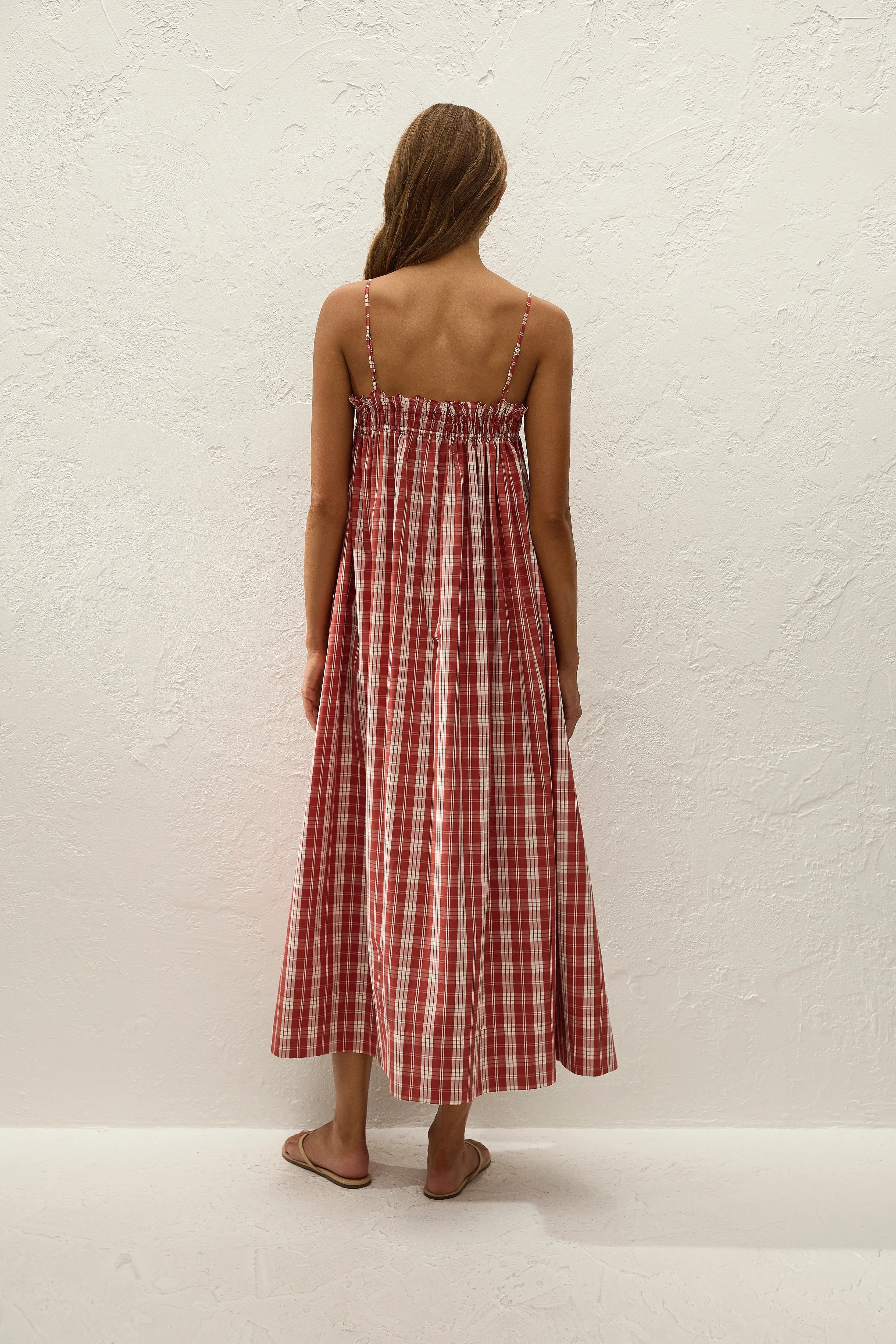 Gerta Midi Dress Ines Check Terra Rosso sold by Faithfull the Brand product image thumbnail 4
