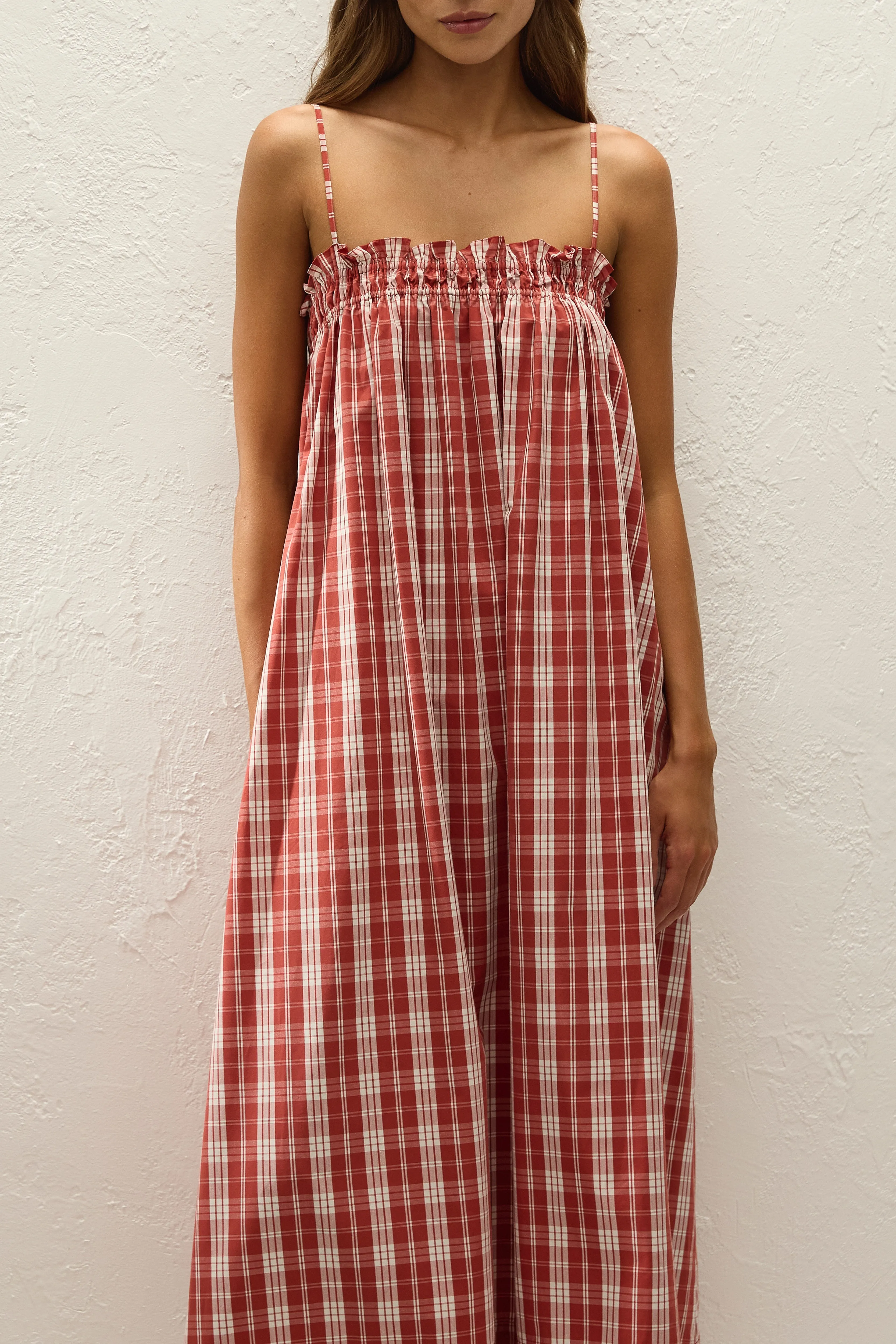 Gerta Midi Dress Ines Check Terra Rosso sold by Faithfull the Brand product image thumbnail 2