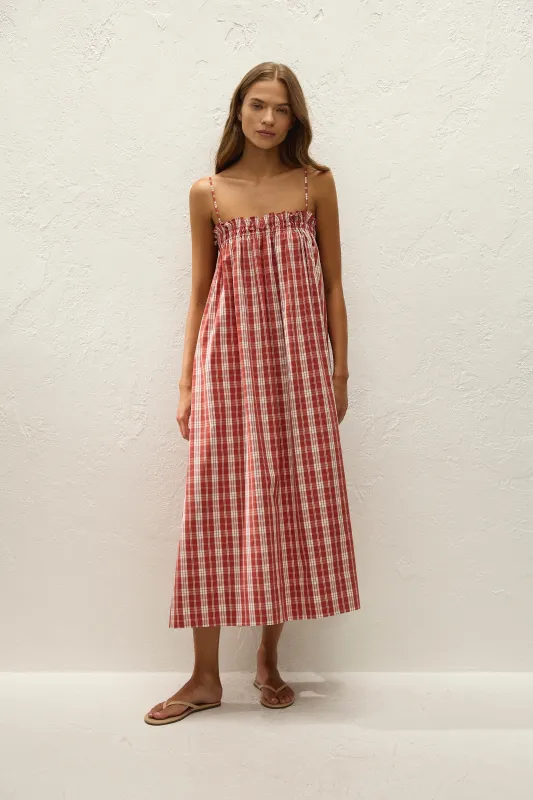 Gerta Midi Dress Ines Check Terra Rosso made by Faithfull the Brand