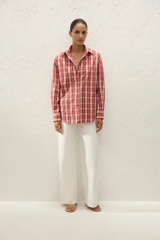 En Vau Oversized Shirt Ines Check Terra Rosso made by Faithfull the Brand