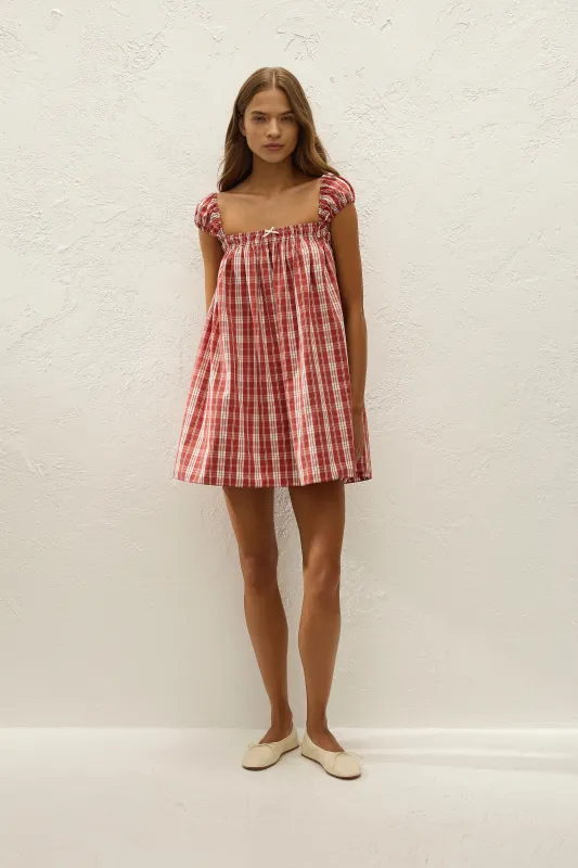 Belinha Mini Dress Ines Check Terra Rosso made by Faithfull the Brand