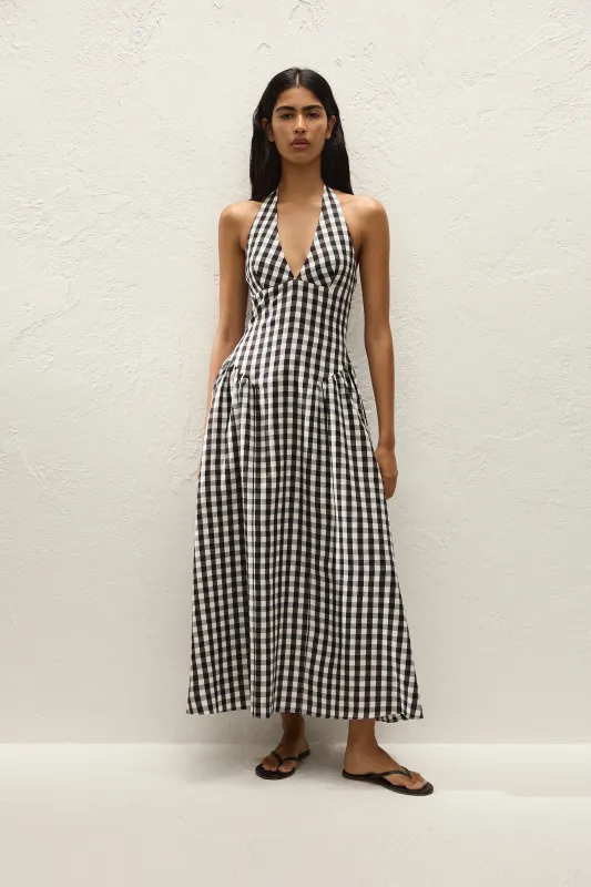 La Cala Midi Dress Gingham Black made by Faithfull the Brand