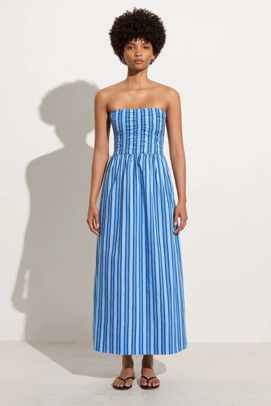 Dominquez Midi Dress Akaia Stripe Blue made by Faithfull the Brand