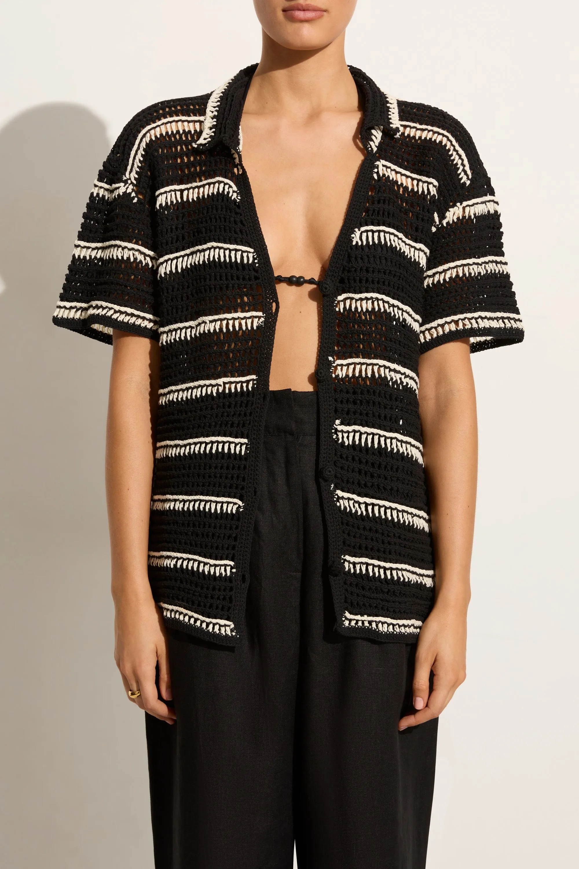 Gioia Handmade Crochet Shirt Black/Off White - Final Sale sold by Faithfull the Brand
