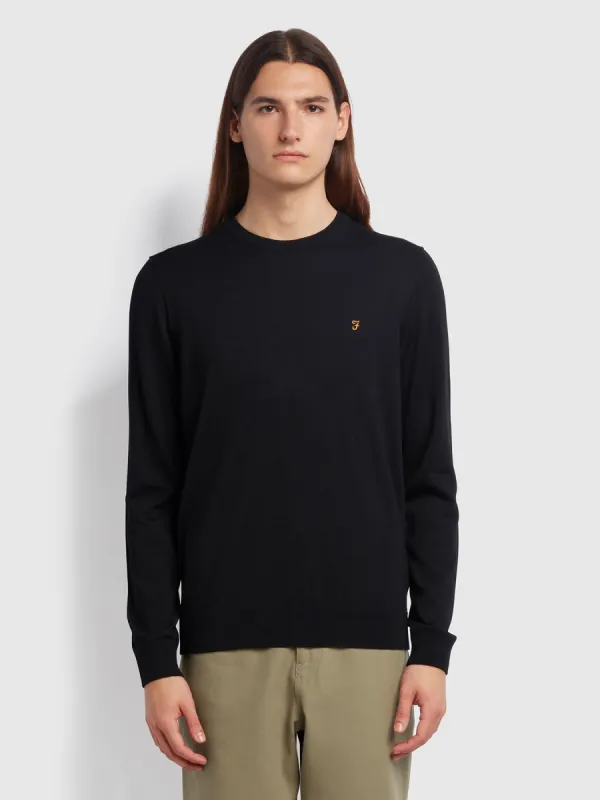 Mullen Merino Wool Crew Neck Sweater In Black sold by Farah