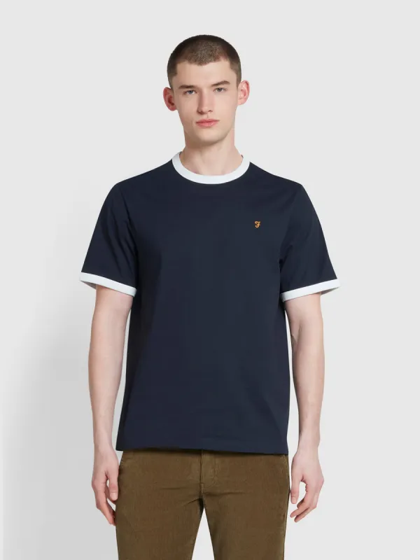 Groves Regular Fit Ringer T-Shirt In True Navy sold by Farah