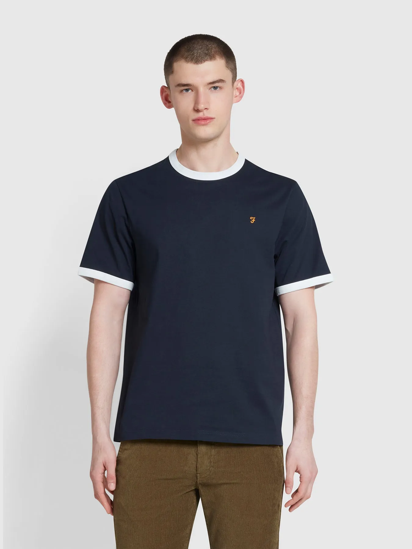 Groves Regular Fit Ringer T-Shirt In True Navy sold by Farah