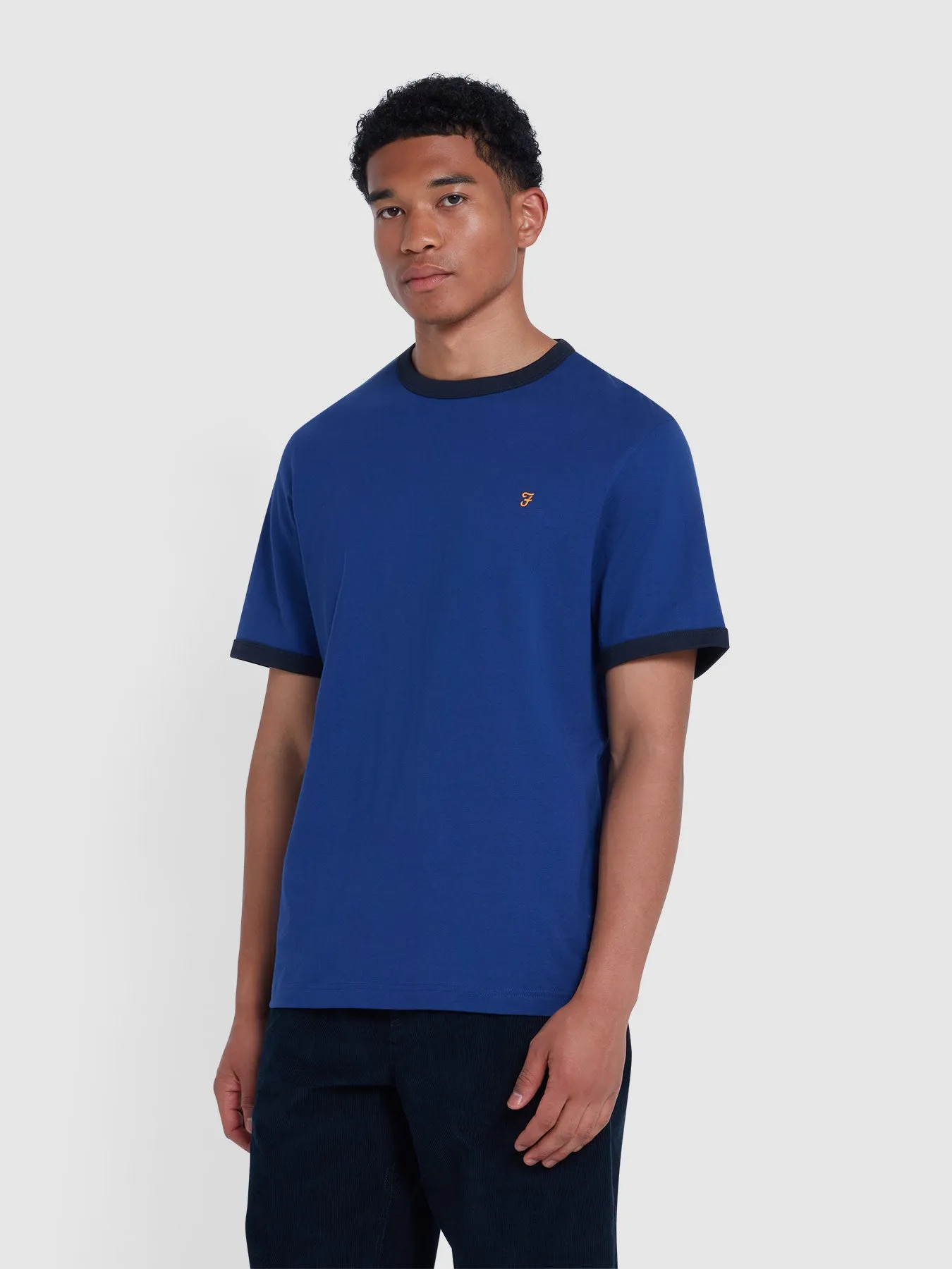 Groves Regular Fit Ringer T-Shirt In Dusk Blue sold by Farah