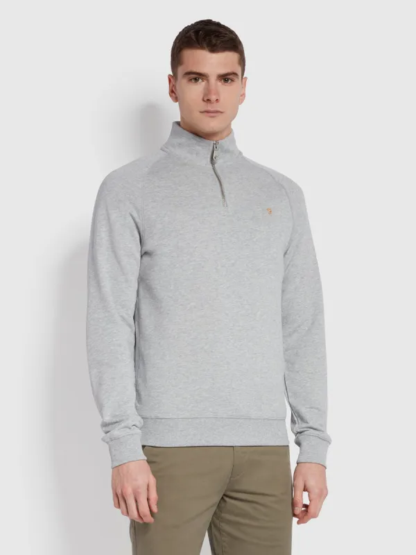 Jim Organic Cotton Quarter Zip Sweatshirt In Light Grey Marl made by Farah