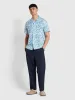 Saunders Short Sleeve Revere Print Shirt In Arctic Blue sold by Farah
