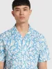 Saunders Short Sleeve Revere Print Shirt In Arctic Blue sold by Farah
