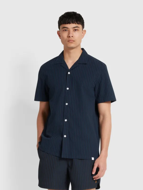 Brook Short Sleeve Revere Shirt In True Navy sold by Farah