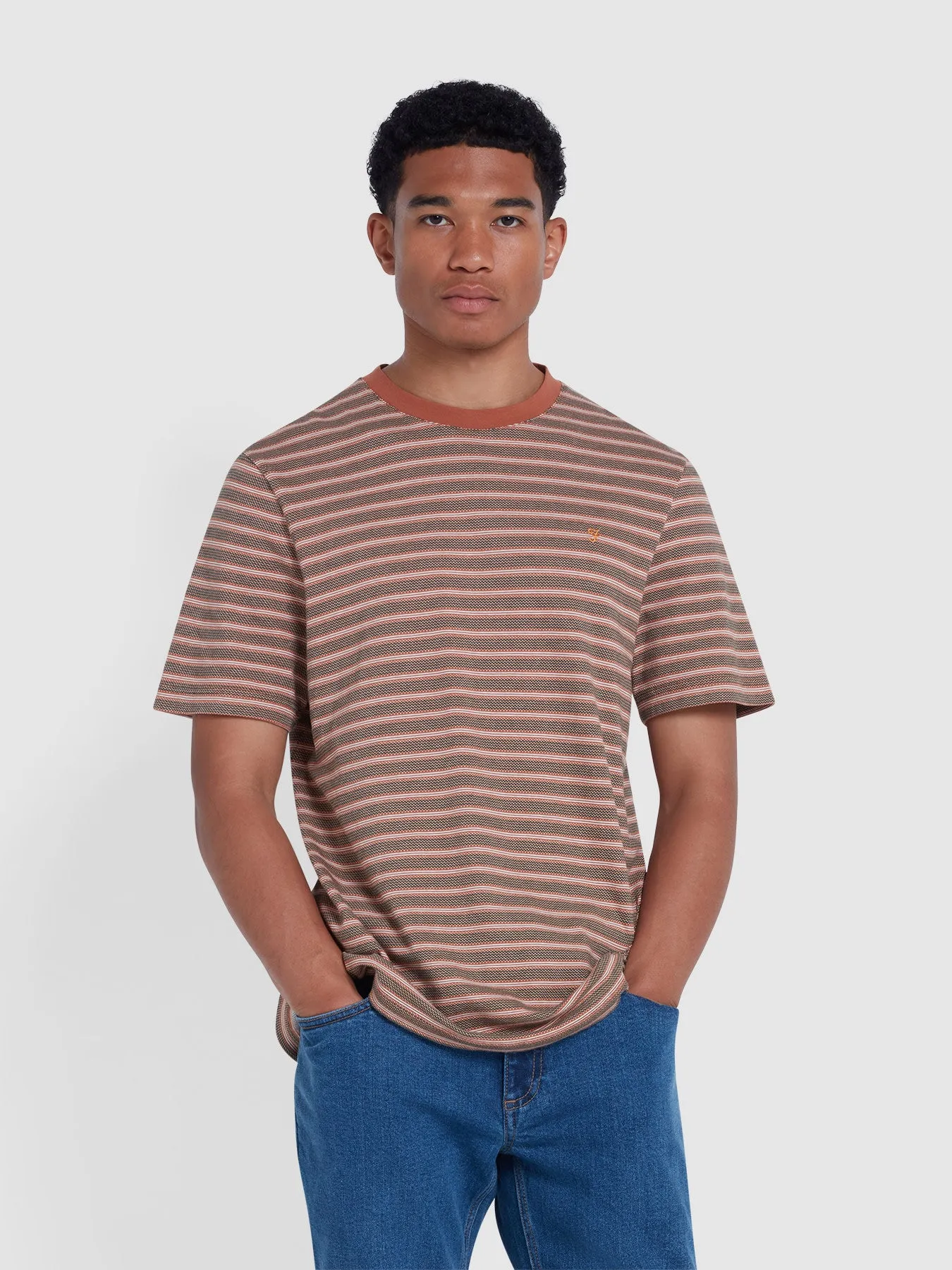 Wilmot Regular Fit Striped T-Shirt In Teak sold by Farah