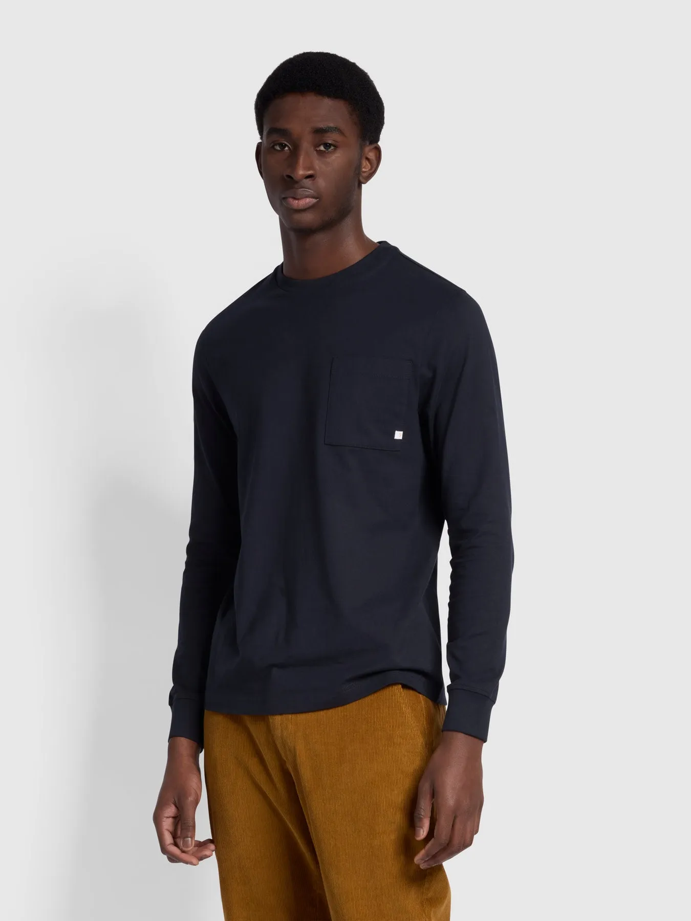 Burt Chest Pocket Long Sleeve T-Shirt In True Navy sold by Farah